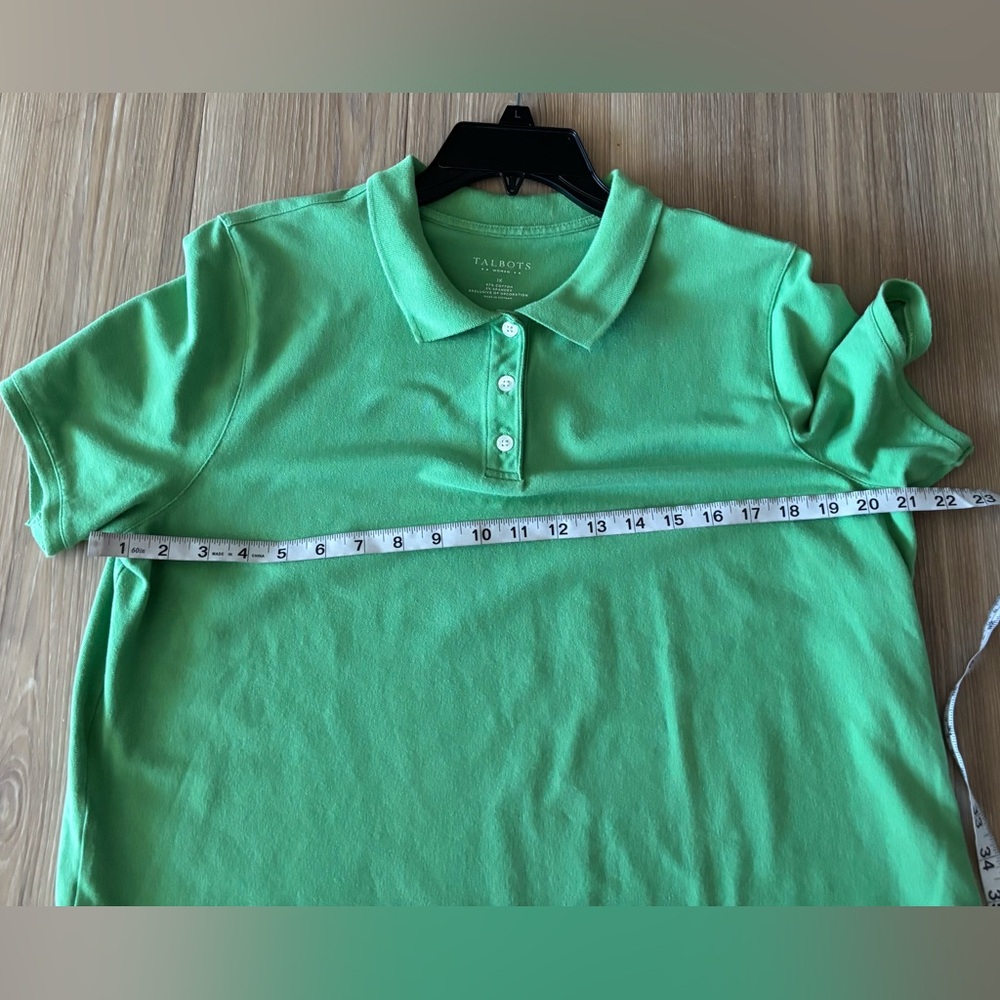 Talbots Polo Shirt Green Cotton Stretch Short Sleeve Womens 1X Preppy Golf - Picture 7 of 8